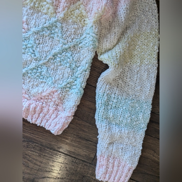 Forindi Women's 100% Acrylic Soft Pastel Rainbow Thick Striped Sweater Sz Small - Picture 5 of 14